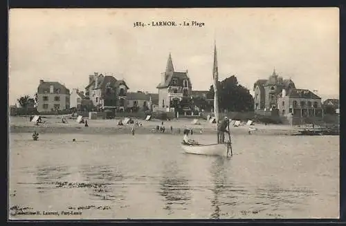 AK Larmor, La Plage mit Segelbooten und Strandhäusern