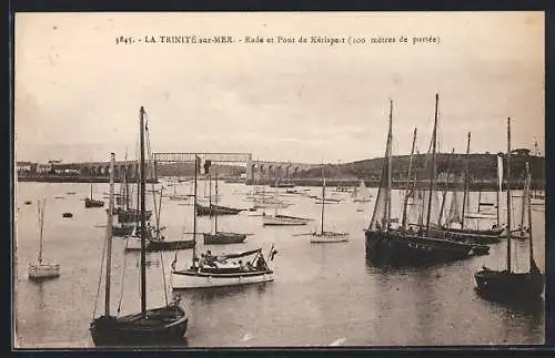 AK La Trinité-sur-Mer, Rade et Pont de Kérisper avec voiliers, 100 mètres de portée