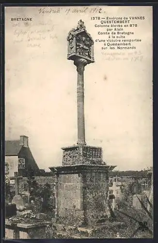 AK Questembert, Colonne élevée en 878 en Bretagne après victoire sur les Normands