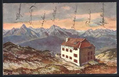 Künstler-AK Stöhrhaus, Berghütte auf dem Untersberg