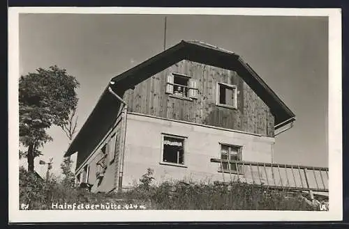 AK Hainfelderhütte, Ortspartie mit Berghütte