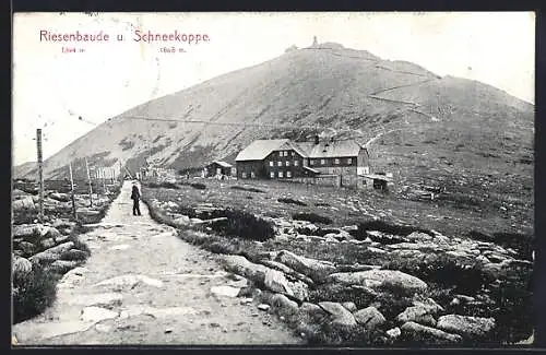 AK Riesenbaude, Berghütte und Schneekoppe