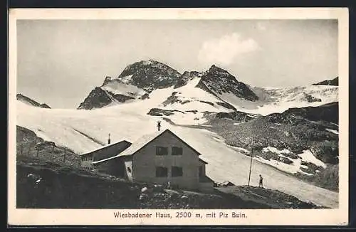 AK Wiesbadener Haus, Berghütte mit Piz Buin