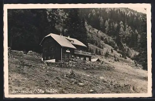 AK Hochreicharthütte, Berghütte mit Panorama