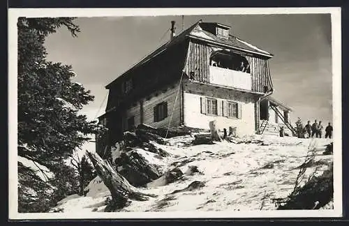 AK Steinplanhütte, Berghütte bei Knittelfeld im Schnee