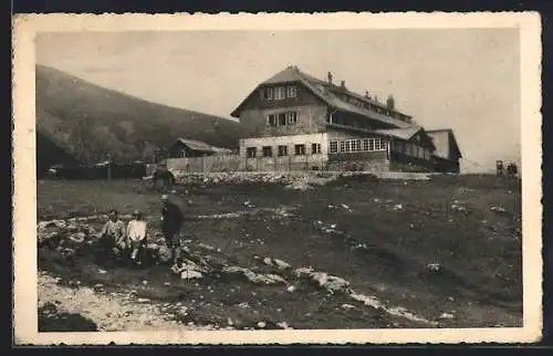 AK Karl Ludwigshaus auf der Rax, Ansicht mit Predigtstuhl