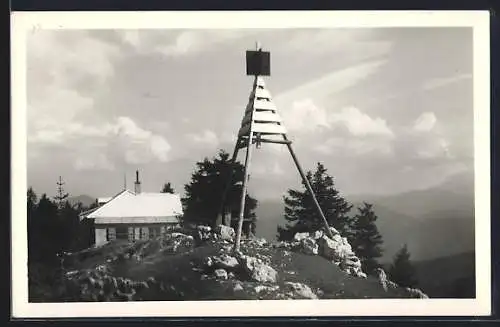 AK Türnitzer Hütte, Ansicht mit Gipfelkreuz