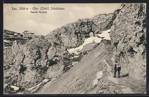 AK Otto-Schutzhaus / Thörl, Ein Wanderer auf dem Weg zur Hütte