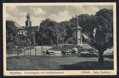 AK Troppau, Freiheitspark mit Schillerdenkmal