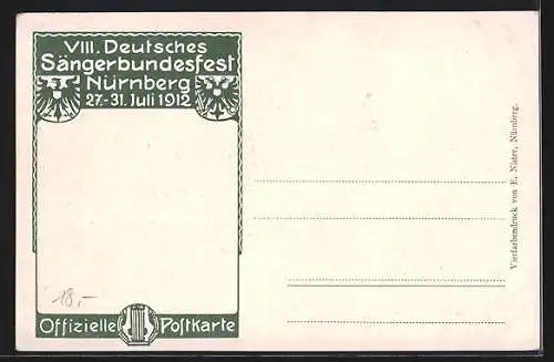 AK Nürnberg, VIII. Deutsches Sängerbundfest 1912, geschmückte Kinder, Harfe, Wappen