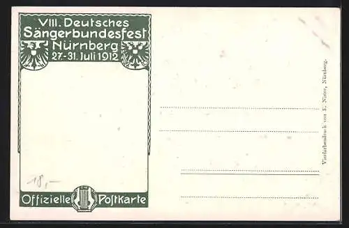 AK Nürnberg, VIII. Deutsches Sängerbundesfest 1912, Harfespielerin und deutsche Wappen