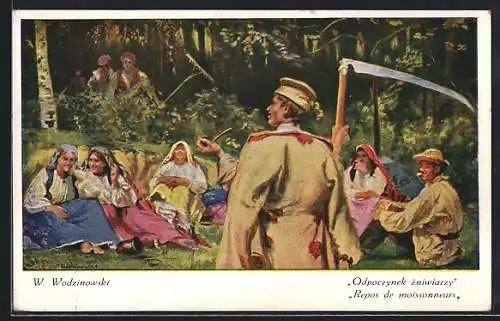 AK Polnische Bauern bei der Mittagspause am Waldrand