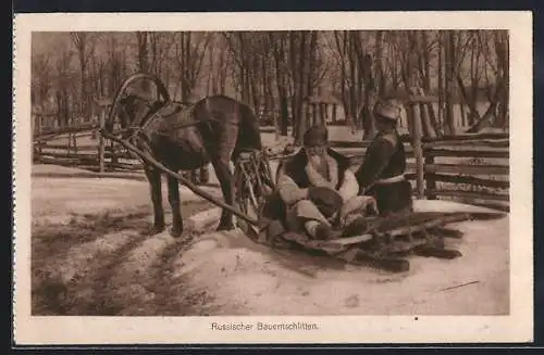 AK Russischer Bauernschlitten am Dorfrand