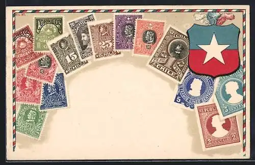 AK Briefmarken mit Wappen von Chile