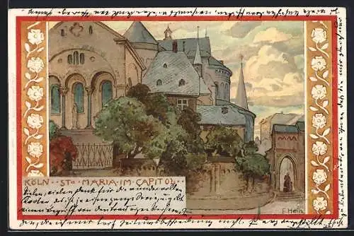 Künstler-Lithographie Franz Hein: Köln, Sta. Maria im Capitol, Marienplatz