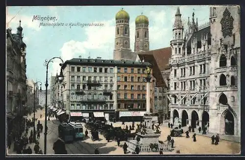 AK München-Au, Strassenbahnen auf dem Marienplatz