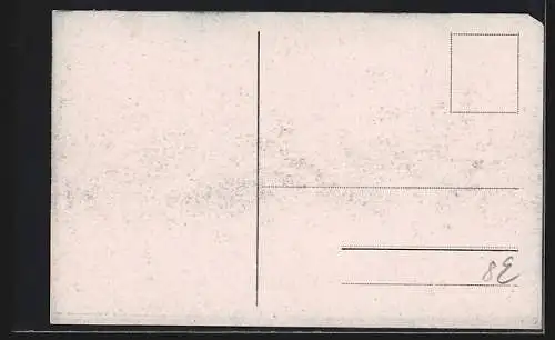 Künstler-AK Lyck, Promenade am Flussufer mit Blick zum Ort