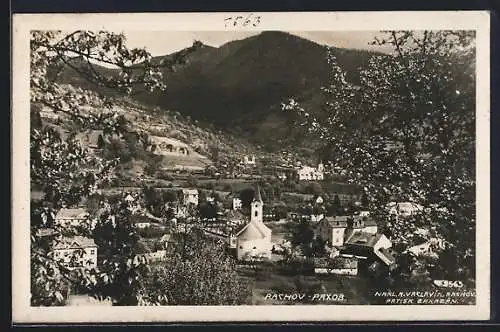 AK Rachov / Rachovo, Teilansicht mit Kirche im Frühling