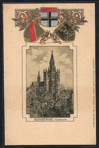 Passepartout-Lithographie Konstanz, Blick auf das Münster