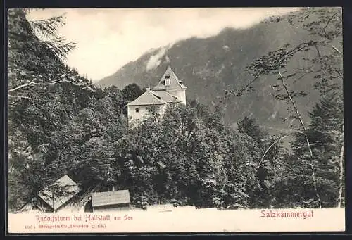 AK Hallstatt am See, Blick auf den Rudolfsturm