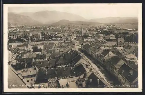 AK Villach, Ortsansicht vom Stadtpfarrturm