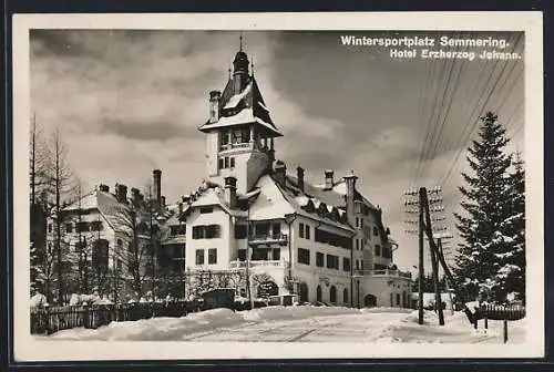 AK Semmering, Hotel Erzherzog Johann im Schnee