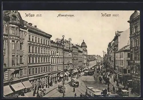 AK Wien, Strassenbahnen in der Alserstrasse