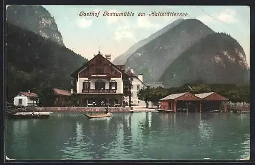 AK Gosau, Gasthof Gosaumühle am Hallstättersee, Ruderboote