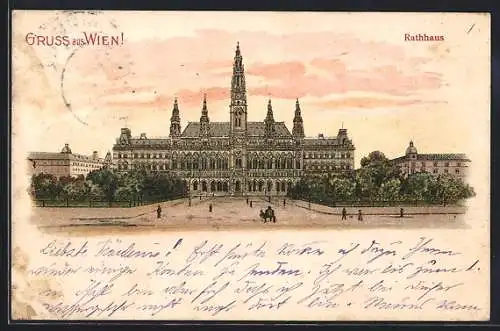 Lithographie Wien, Blick zum Rathaus