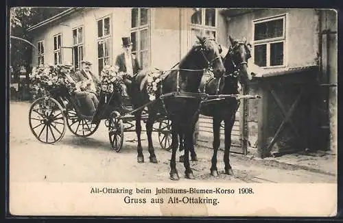 AK Wien, Alt-Ottakring, Jubiläums-Blumenkorso 1908, Geschmückte Kutsche