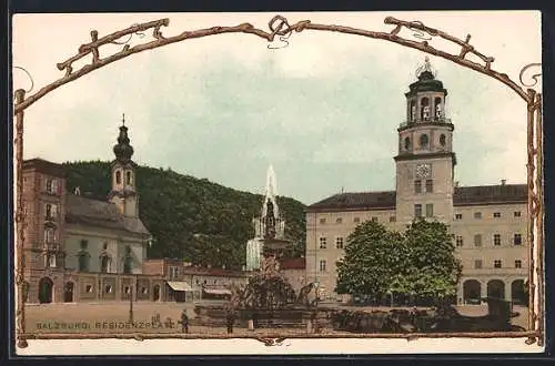 AK Salzburg, Brunnen auf dem Residenzplatz