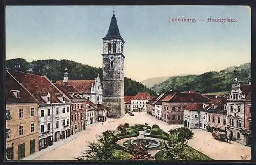 AK Judenburg, Hauptplatz mit Häuserzeilen