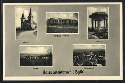 AK Kaisersteinbruch, Offiziers-Kasino, Gloriette und Kirche