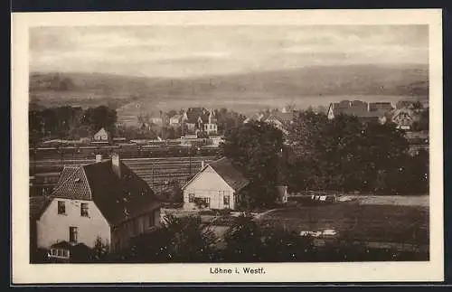 AK Löhne i. West., Teilansicht mit Eisenbahn