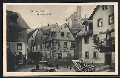 AK Gössweinstein, Marktplatz mit Gasthaus zur Traube und Burg