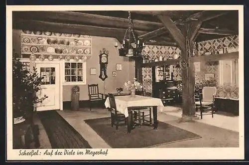 AK Scheessel, Auf der Diele im Hotel Meyerhof, Innenansicht