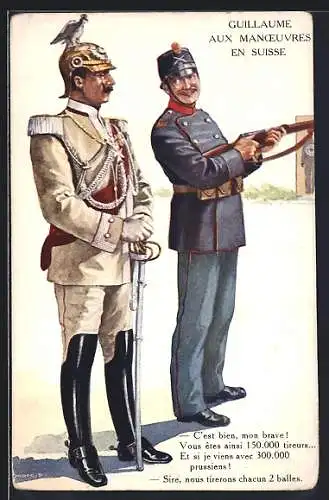 AK Guillaume Aux Manceuvres En Suisse, Kaiser Wilhelm II., Kriegsanleihe