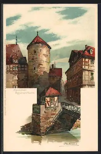 Künstler-Lithographie Otto Hammel: Hannover, Beguinenthurm