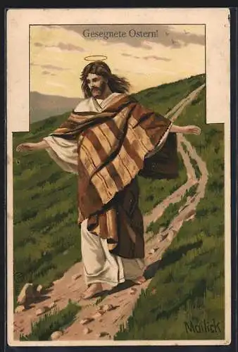 Künstler-Lithographie Alfred Mailick: Gesegnete Ostern, Christus