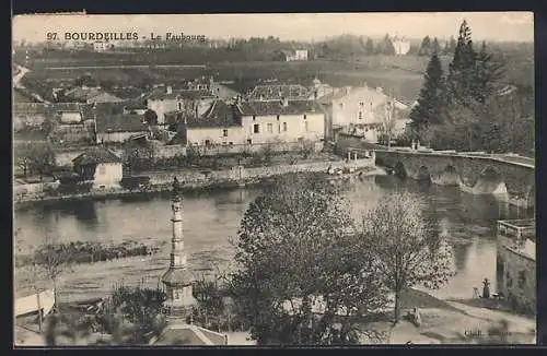 AK Bourdeilles, Le Faubourg et le pont sur la rivière