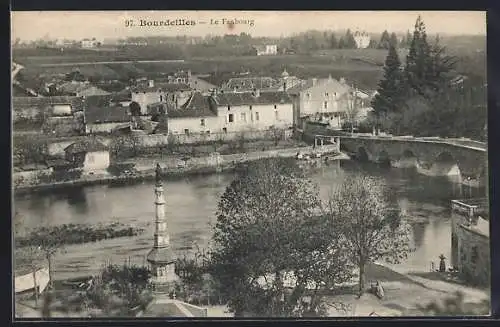 AK Bourdeilles, Le Faubourg et le pont sur la rivière