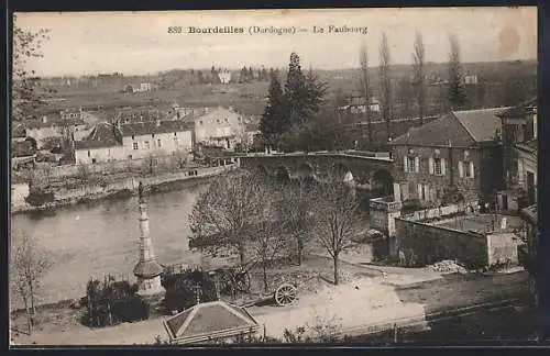 AK Bourdeilles, Le Faubourg et le pont sur la rivière