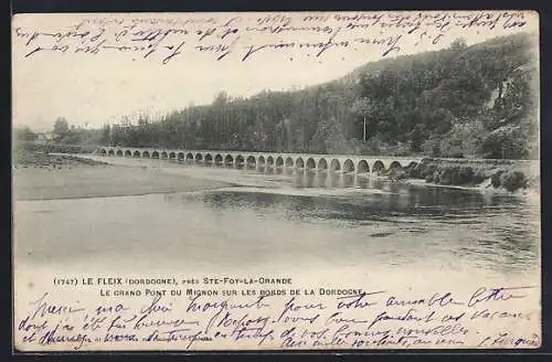 AK Le Fleix, Le Grand Pont du Mignon sur les bords de la Dordogne