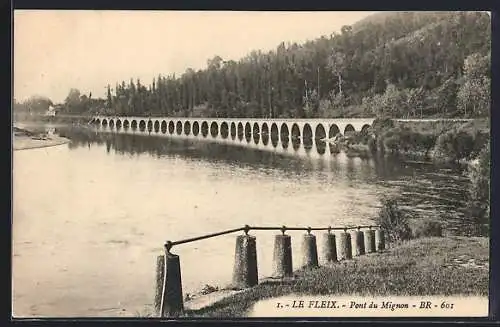 AK Le Fleix, Pont du Mignon sur la rivière entouré de forêt