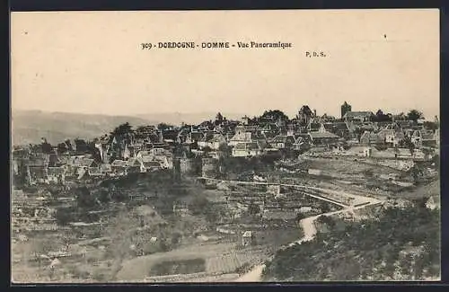 AK Domme, Vue panoramique sur le village en Dordogne