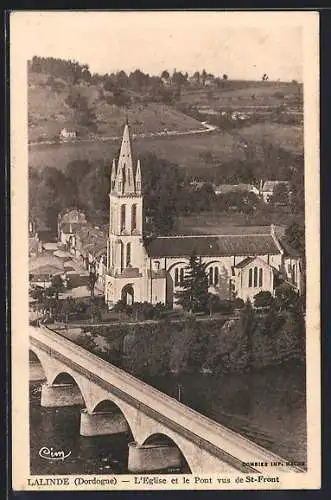 AK Lalinde, L`Église et le Pont vus de St-Front