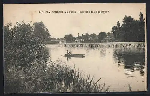 AK Monpont-sur-l`Isle, Barrage des Moulineaux avec barque sur la rivière