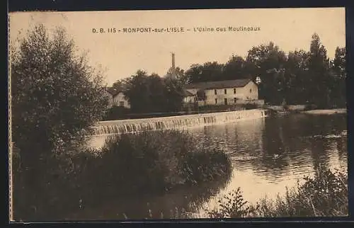 AK Monpont-sur-l`Isle, L`usine des Moulineaux et le barrage sur la rivière