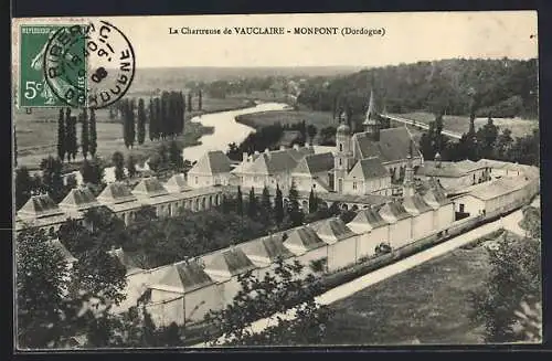 AK Vauclaire-Monpont, La Chartreuse de Vauclaire et rivière sinueuse en Dordogne