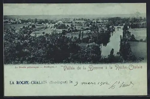 Mondschein-AK La Roche-Chalais, Vallée de la Dronne avec vue pittoresque de la campagne